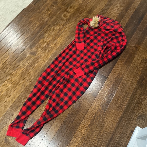 LIVE LOVE DREAM Buffalo Plaid Onesie Hooded Pajama - Picture 5 of 6